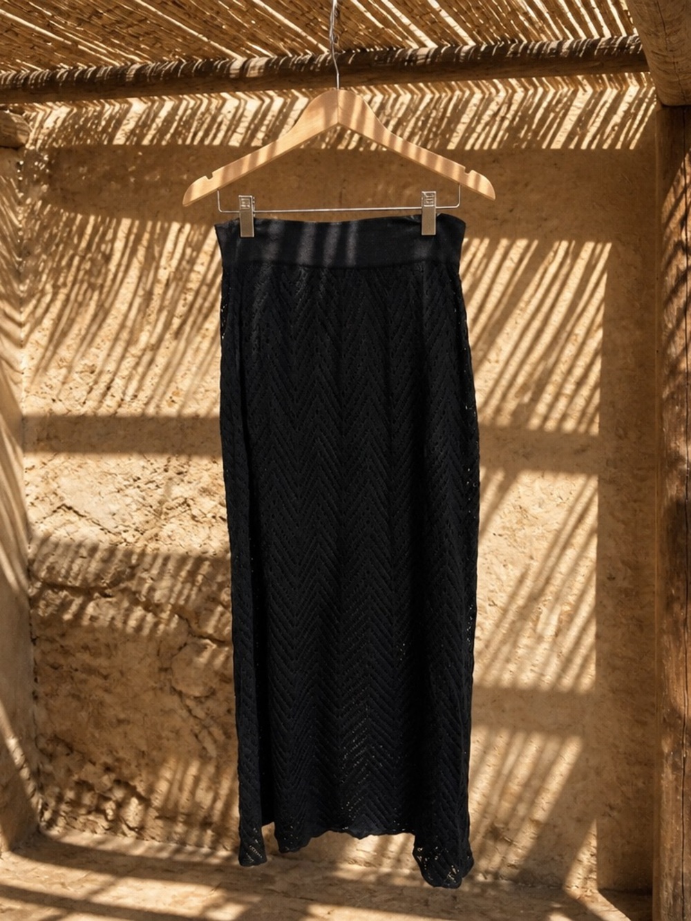 Amaro Women’s Black Crochet Swim Coverup Midi Skirt